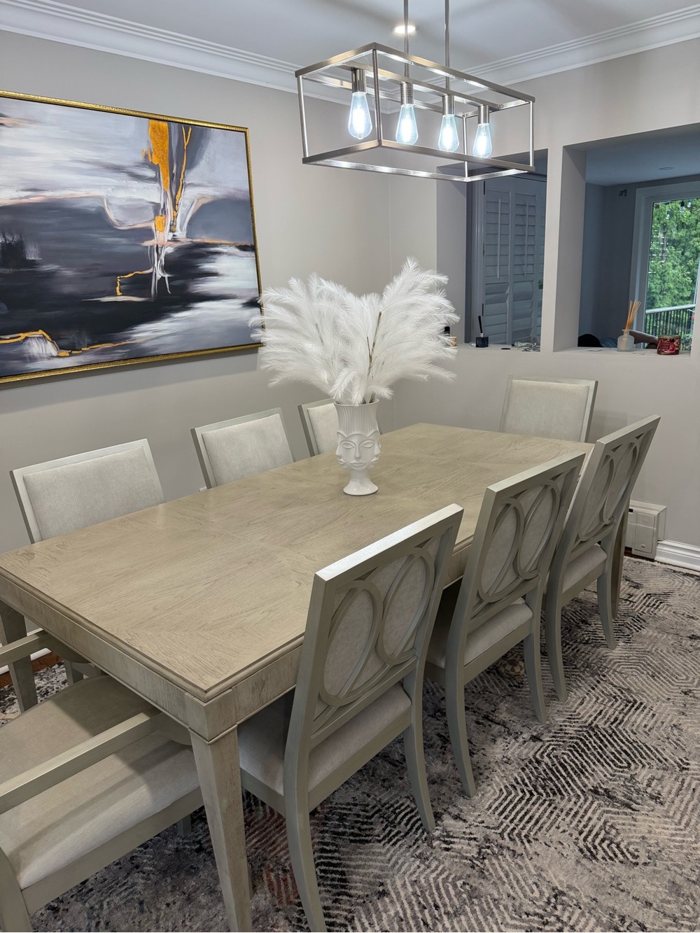 Elegant Cream Wood Dining Table Set with Upholstered Chairs